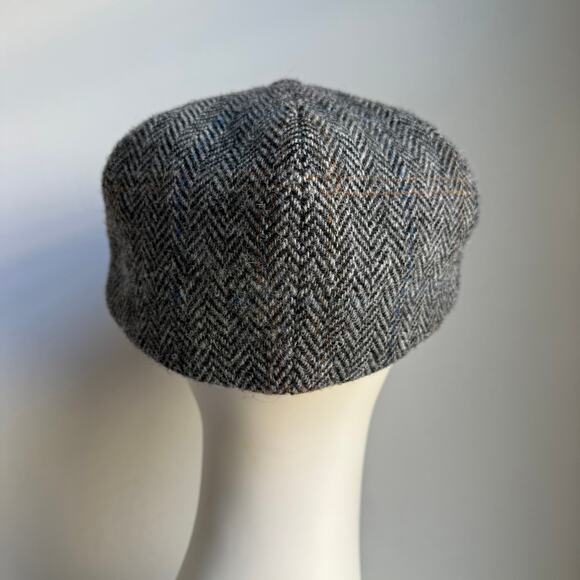Harris Tweed Herringbone Newsboy Cap – Bates 1898 US 7 1/2 Wool Hat Gray Black - Picture 2 of 11